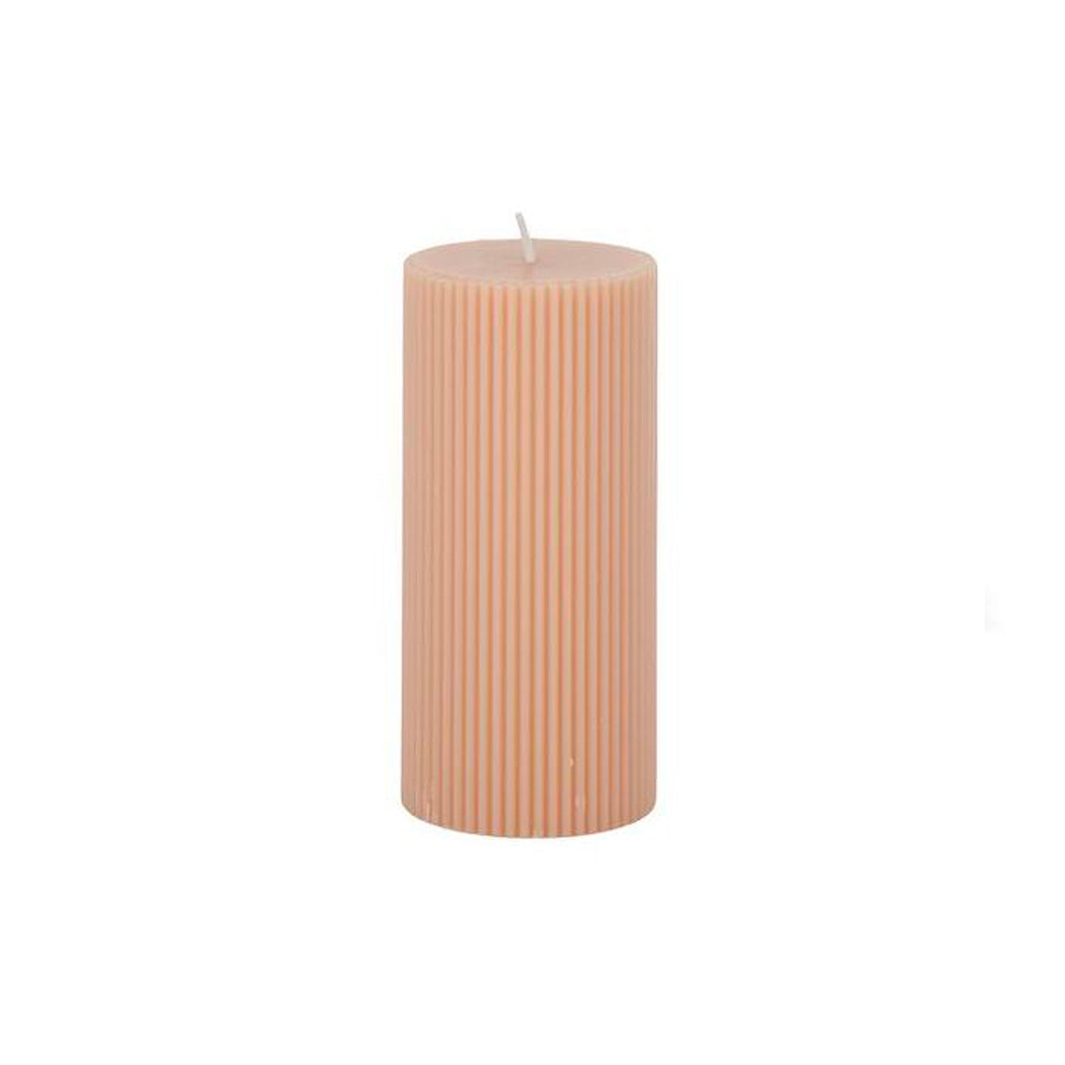 A divine pale neutral pillar candle, that is fragrance free. It's ribbed design adds visual interest and a wonderful ambient glow to our bundle.